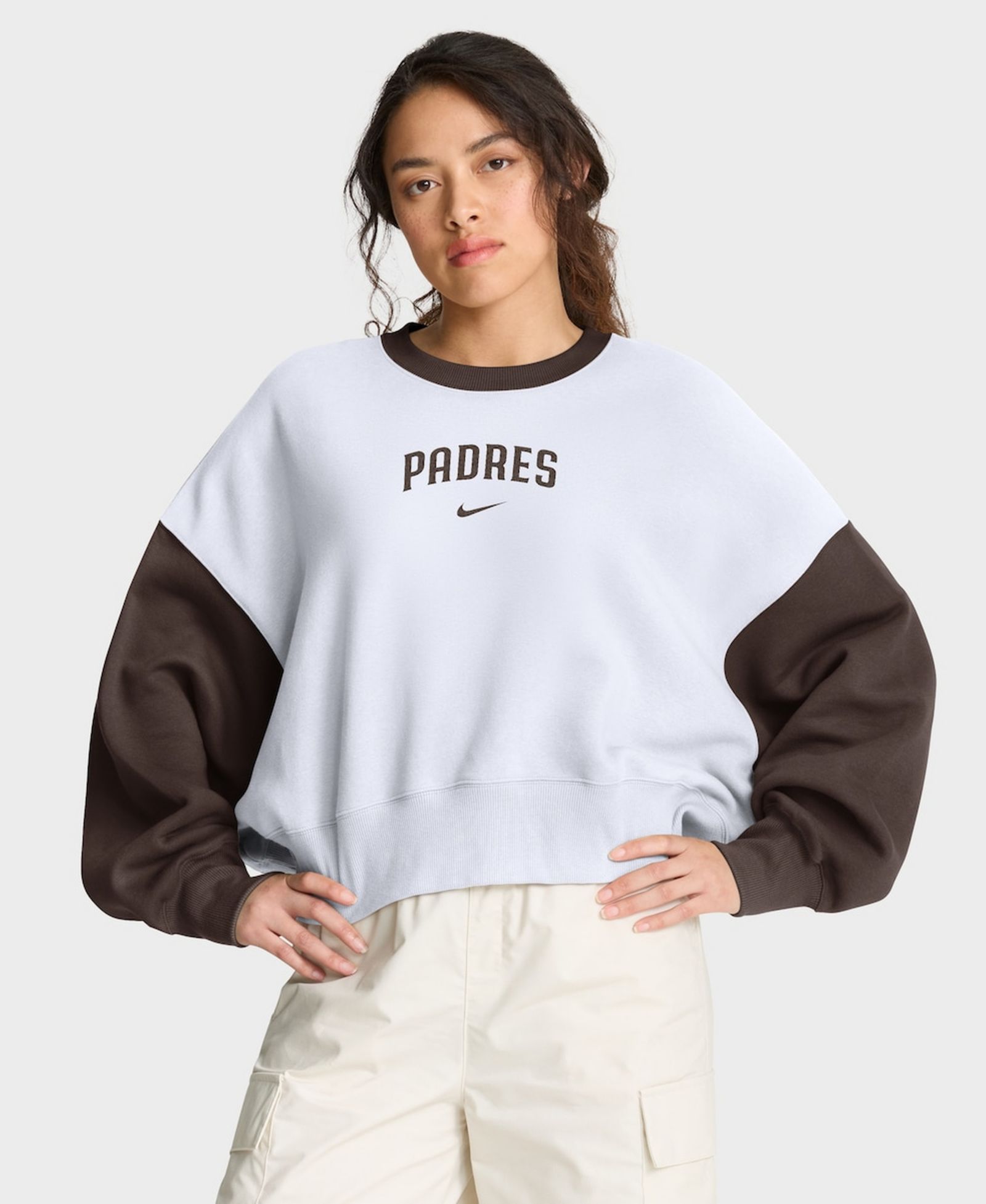 Женская Nike San Diego Padres Oversized с высоким бедрами флисовая толстовка белая/коричневая