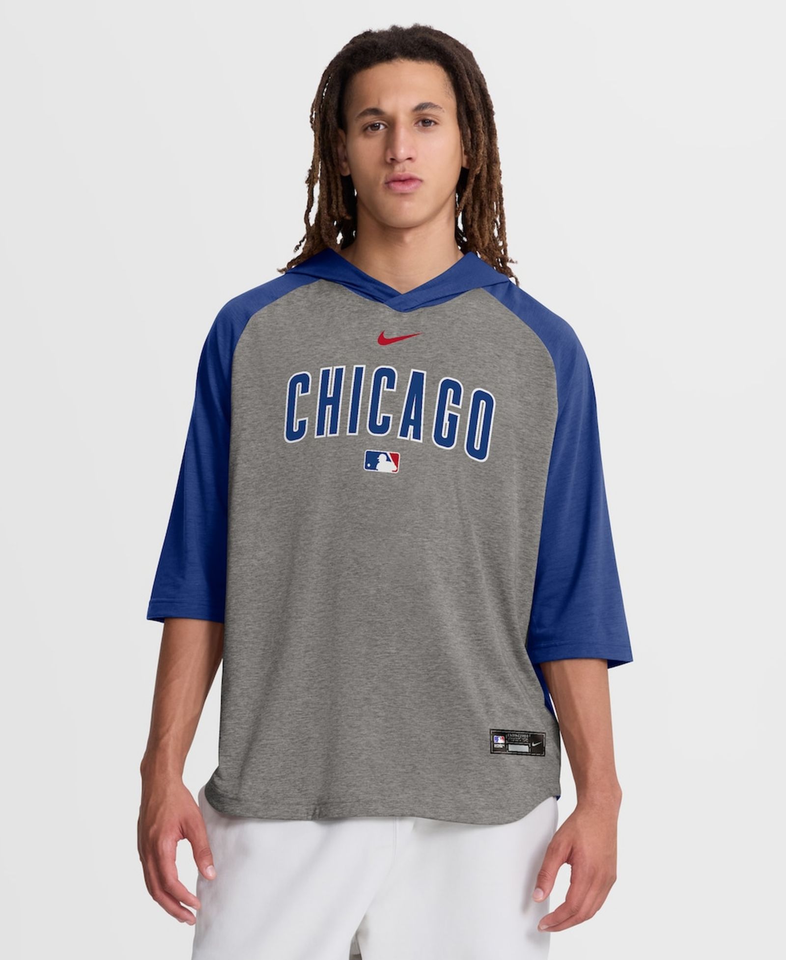 Nike Men's Gray Chicago Cubs Authentic Collection Flux Dri-FIT Raglan 3/4-Sleeve Hooded T-Shirt