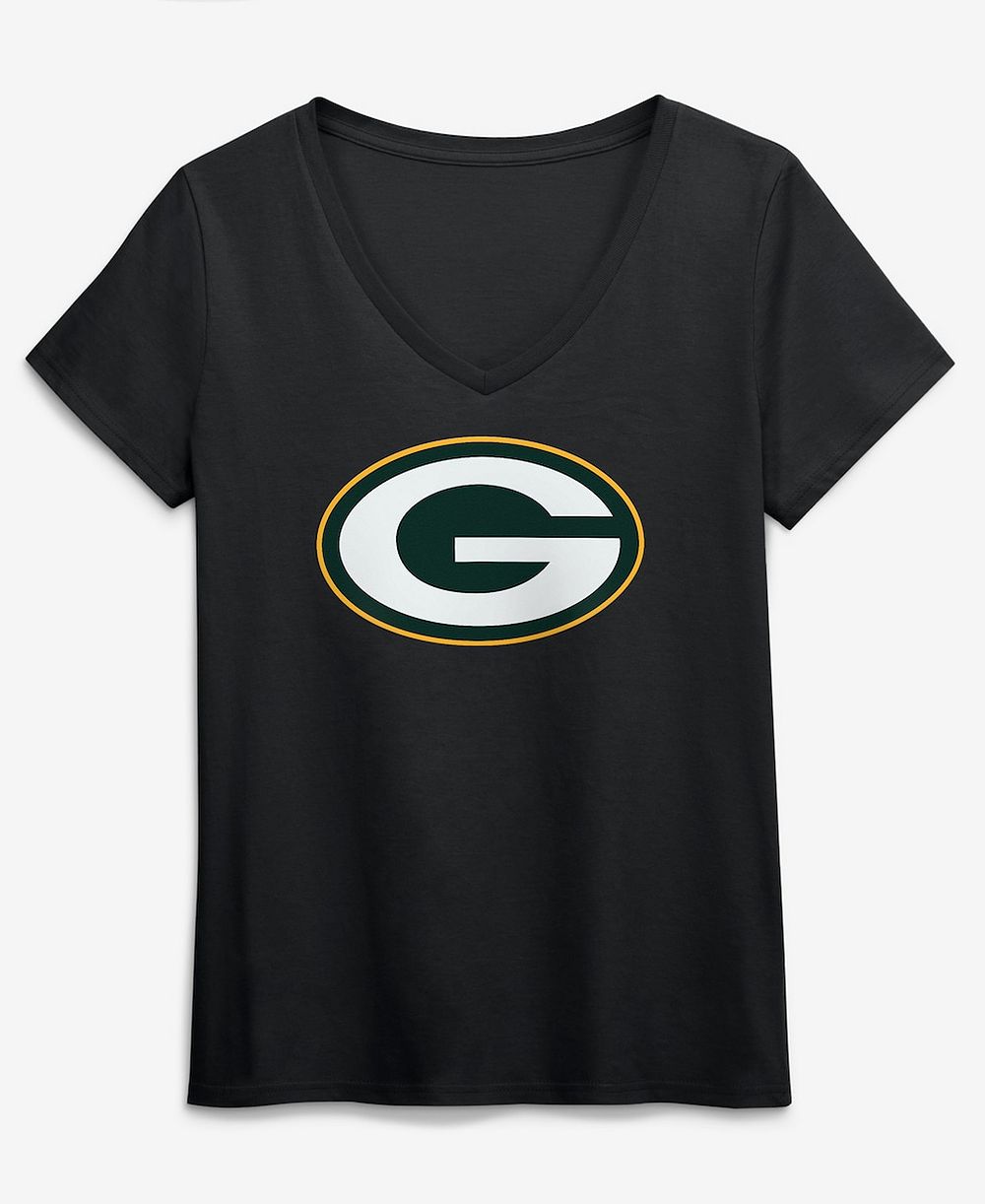 Logo Athletic Women's Black Green Bay Packers Primary Logo V-Neck T-Shirt