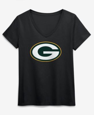 Logo Athletic Women's Black Green Bay Packers Primary Logo V-Neck T-Shirt