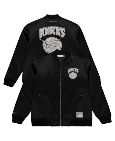 Mitchell & Ness Men's Black New York Knicks Chrome Satin Bomber Full-Zip Jacket