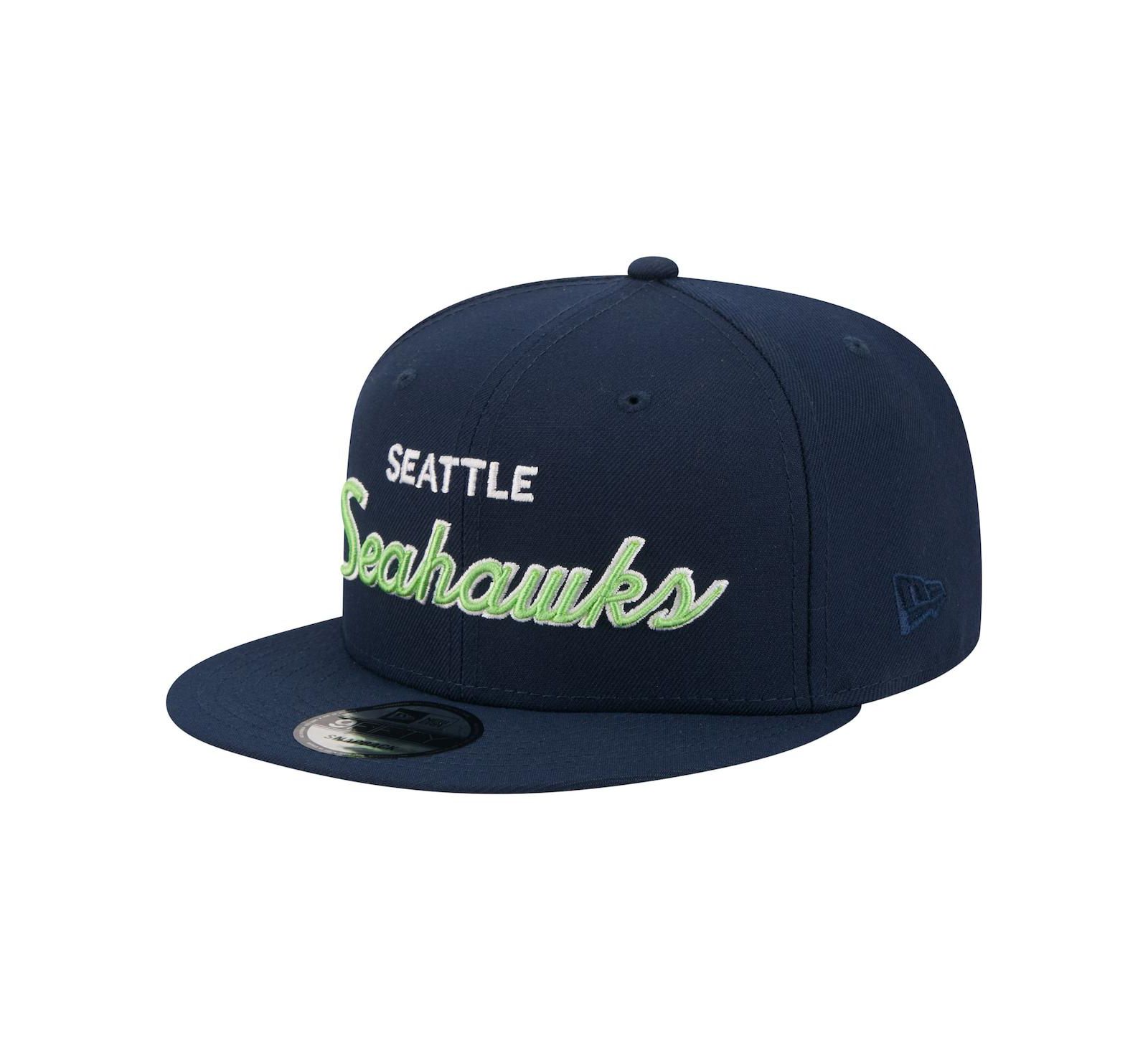 Мужская кепка New Era Seattle Seahawks Core Team Script 9FIFTY Snapback, темно-синяя