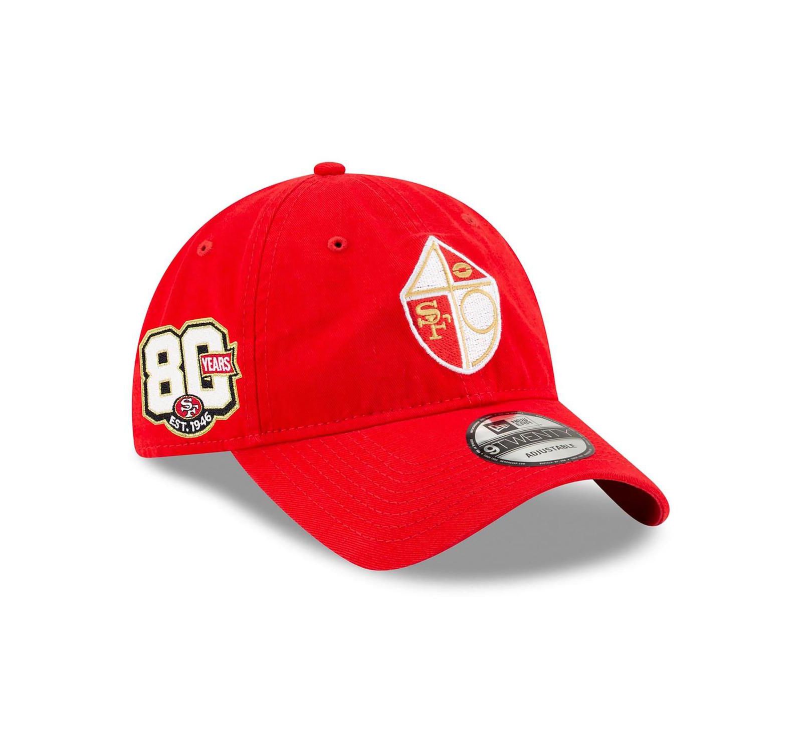 New Era Men's Scarlet San Francisco 49ers 80th Anniversary Throwback Side Patch 9TWENTY Adjustable Hat