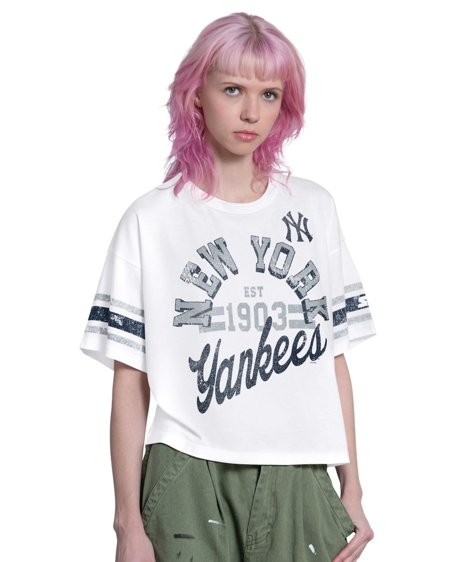 Укороченная футболка Starter Women's White New York Yankees
