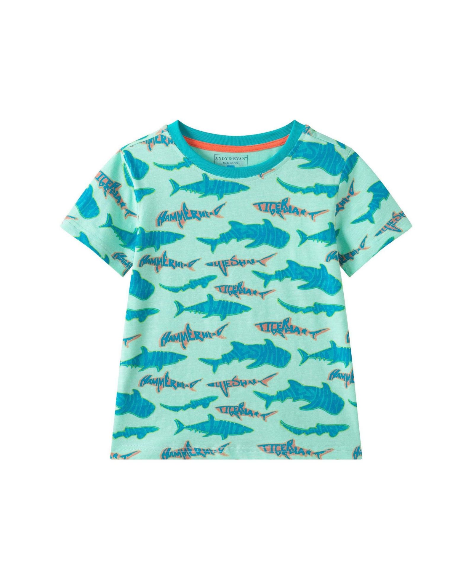 Andy & Evan Toddler Boys Andy and Evan Teal Sharks Graphic Tee