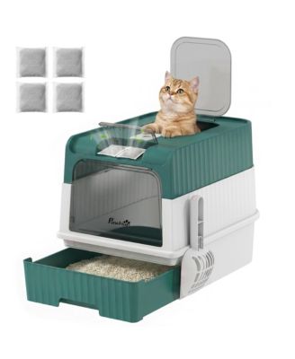 PawHut Cat Litter Box with Pull Out Drawer Tray