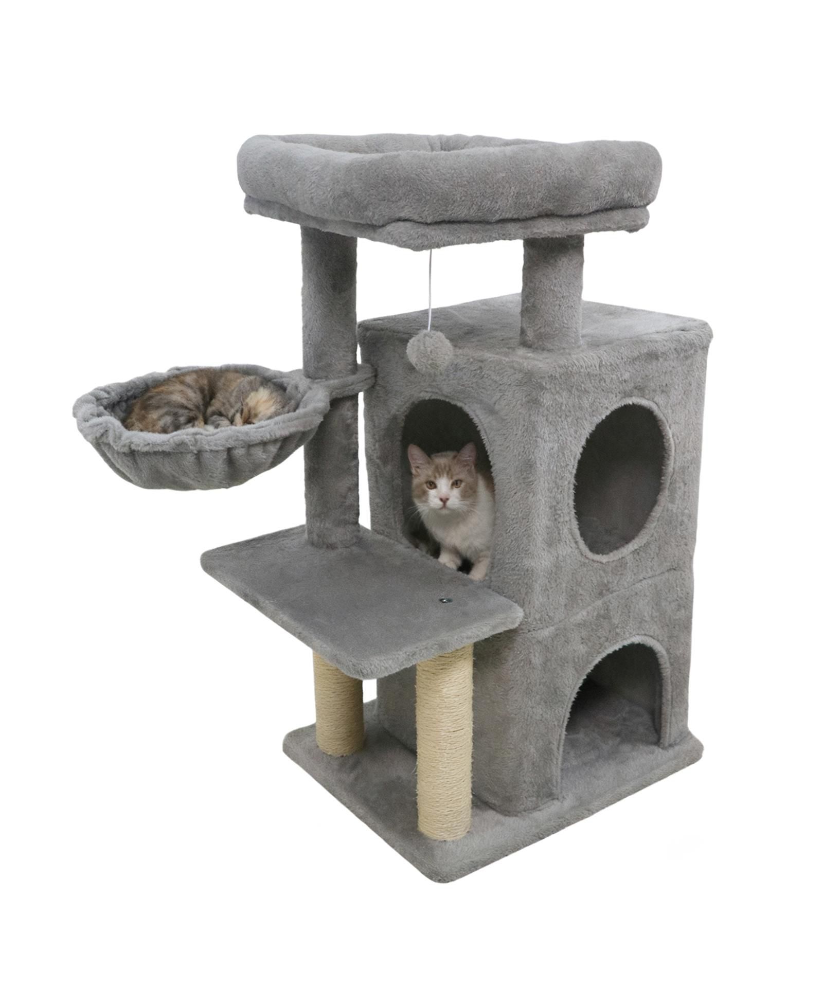 Gymax Cat Tree 2-Tier Condo Padded Plush Top Perch Sisal Scratching Posts