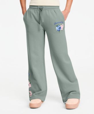 Детские широкие флисовые брюки abercrombie kids с цветочным принтом, посадка низкая, 5-16 лет