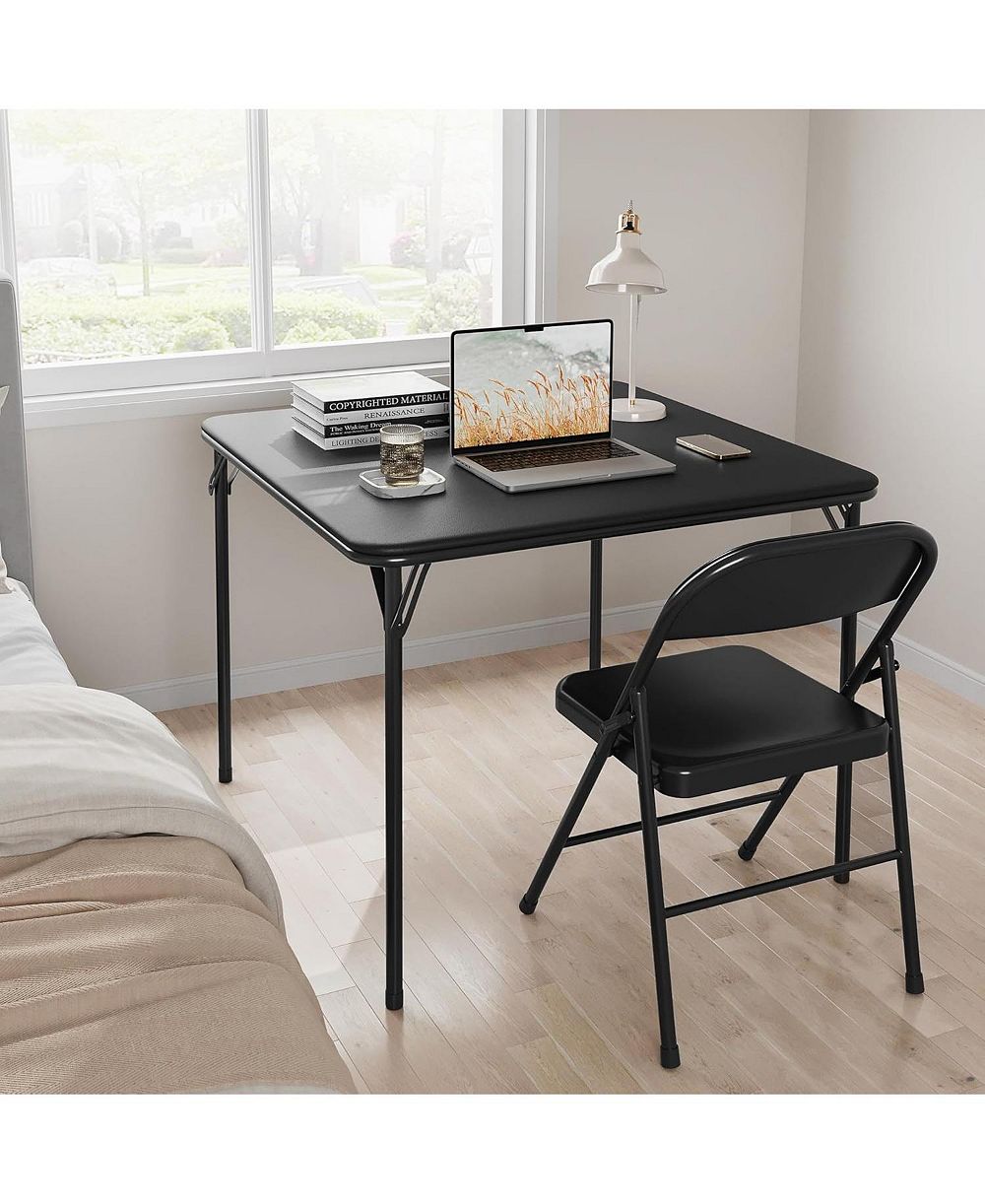 gaomon 33.6" Square Folding Table With PU Leather Cushion Top, Portable Heavy-Duty Table