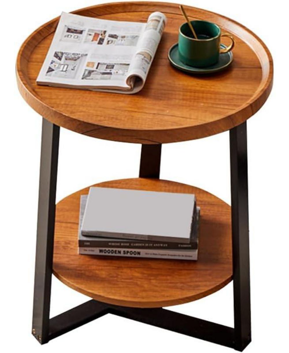 gaomon 2-Tier Round Side Table With Storage Shelf, 19.7" x 23.6" Small End Table With Wood Top And Metal Frame