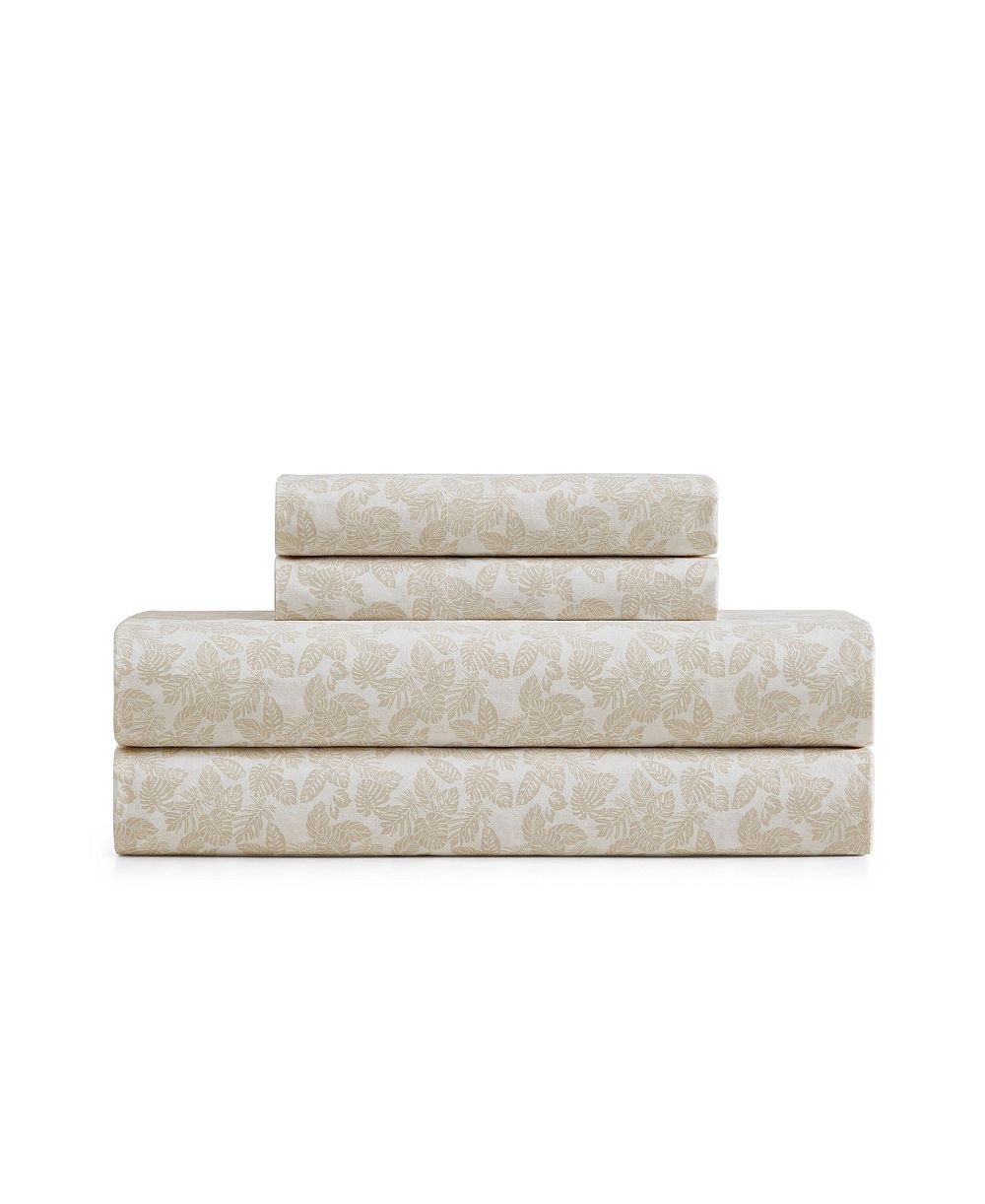 Tommy Bahama Home Frond Voyage Washed Percale 100% Cotton Breathable Deep Pocket 4-Piece Sheet Set, Queen