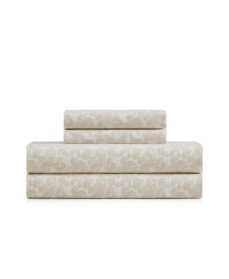 Tommy Bahama Home Frond Voyage Washed Percale 100% Cotton Breathable Deep Pocket 4-Piece Sheet Set, Queen