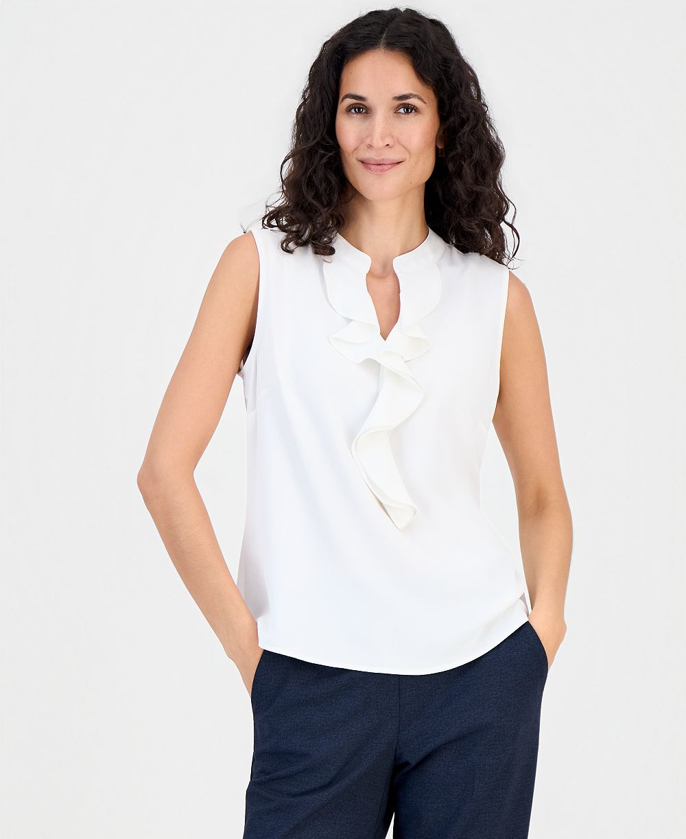 Kasper Women's Ruffled Split-Neck Sleeveless Blouse