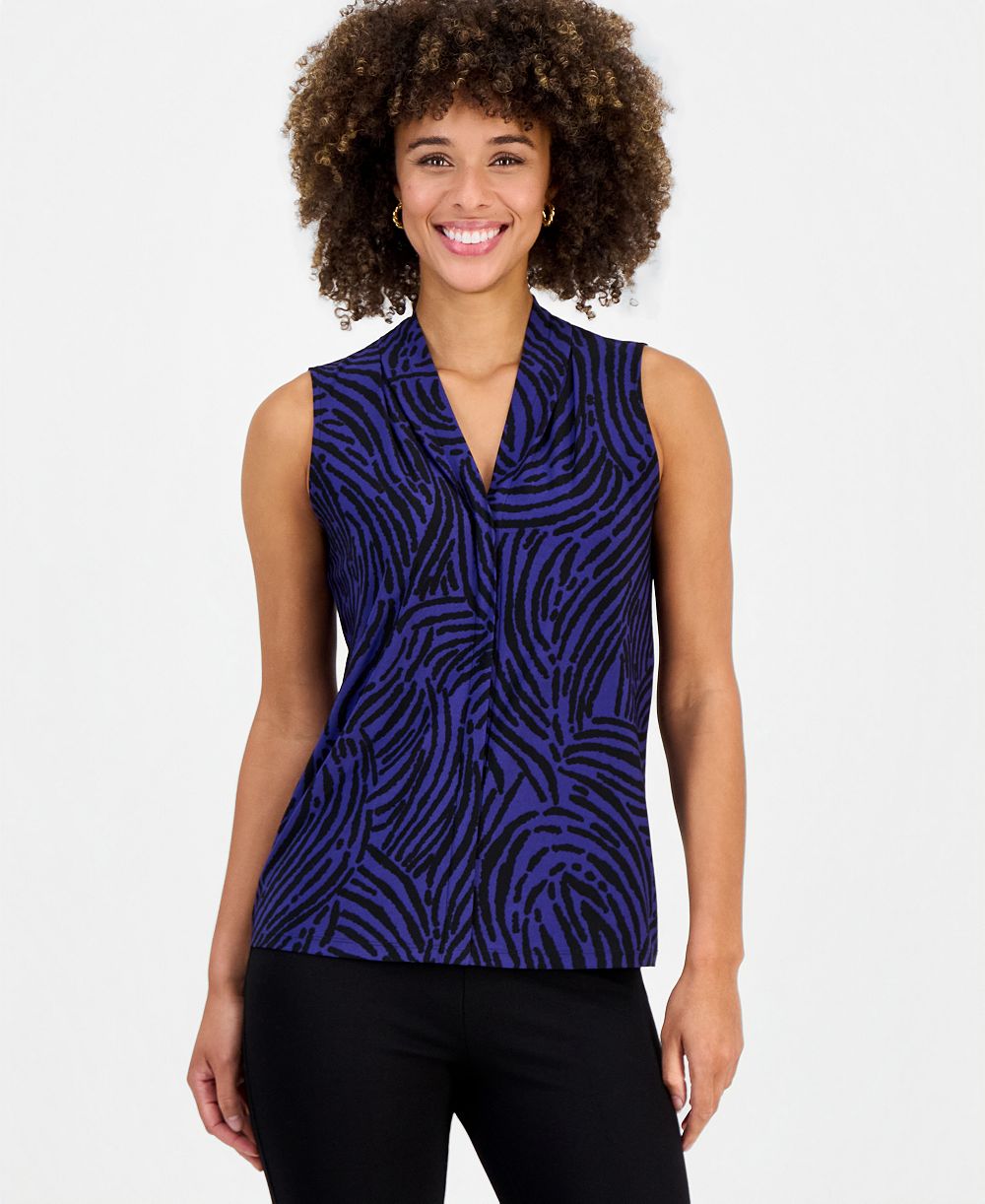 Kasper Women's Printed V-Neck Sleeveless Blouse