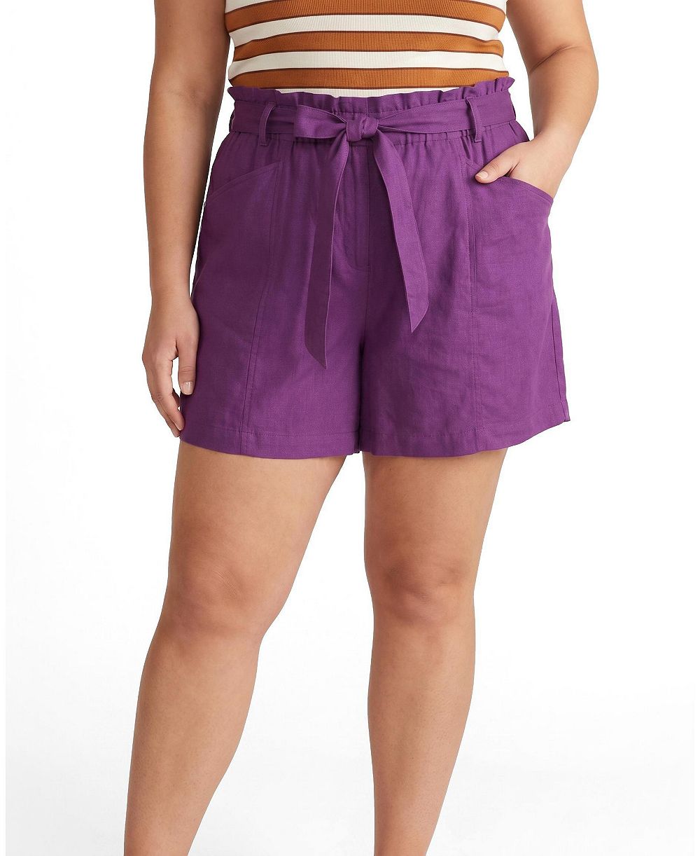 Universal Standard Women's Plus Size Harbor Stretch Linen Paperbag Shorts