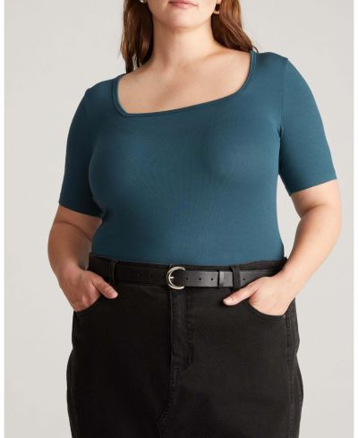 Universal Standard Plus Size Cloud Rib Short Sleeve Square Neck Tee