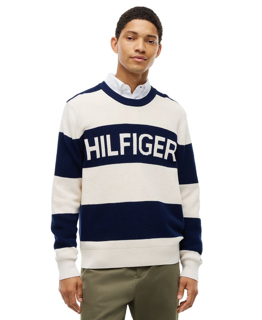 Tommy Hilfiger Men's Waffle Cotton Graphic Crewneck Sweater
