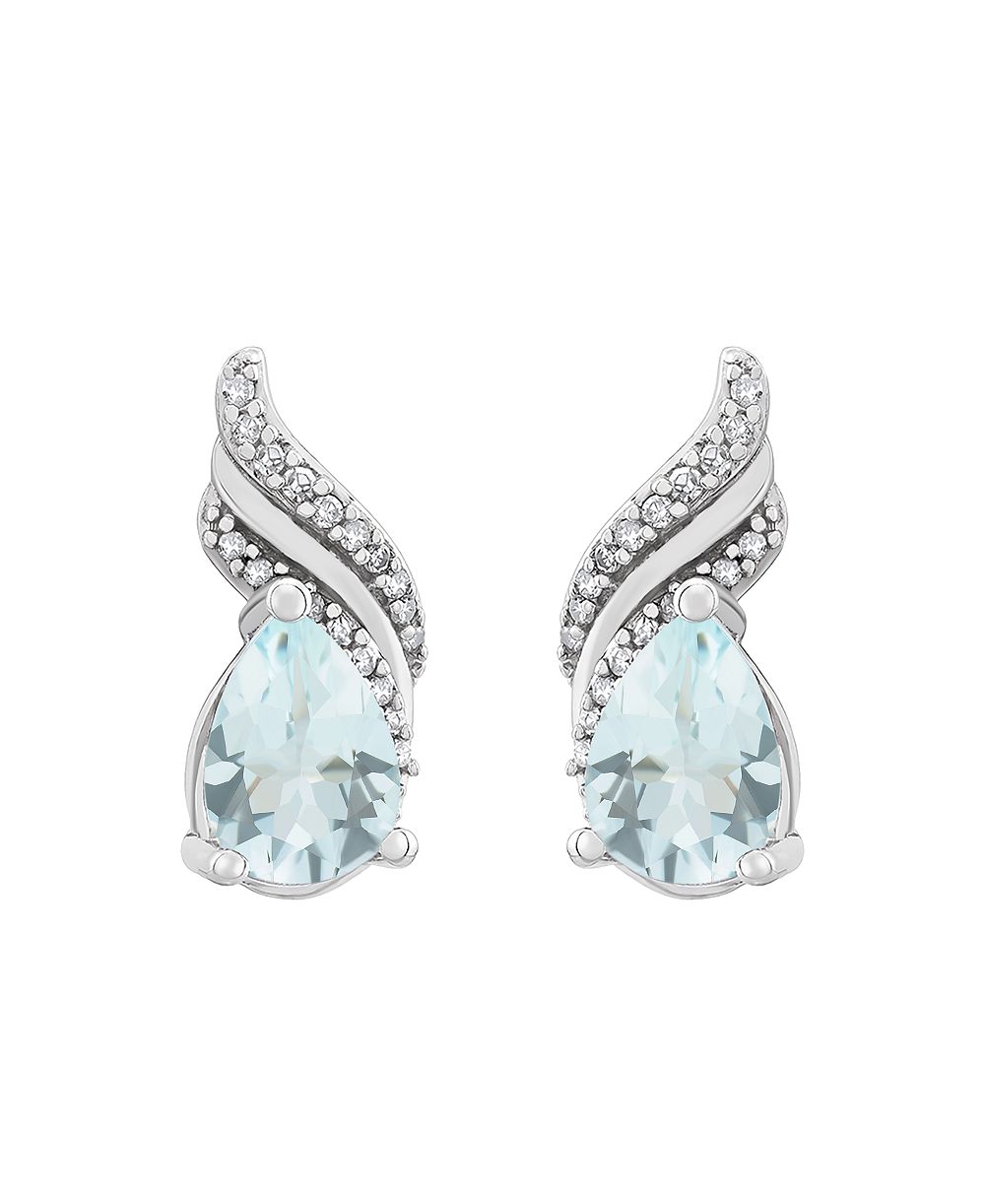 Серьги Macy's с аквамаринами (1-1/5 карата суммарно) и бриллиантами (1/10 карата суммарно) в стерлинговом серебре