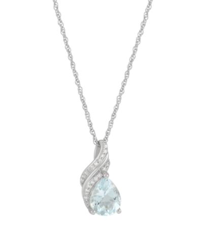 Macy's Aquamarine (1-1/3 ct. t.w.) & Diamond Accent Pendant Necklace in Sterling Silver