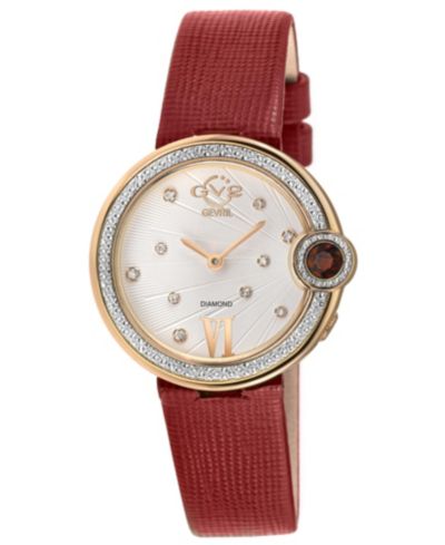 Женские наручные часы GV2 by Gevril Perugia Swiss Quartz Diamond с ремешком из итальянской кожи saffiano