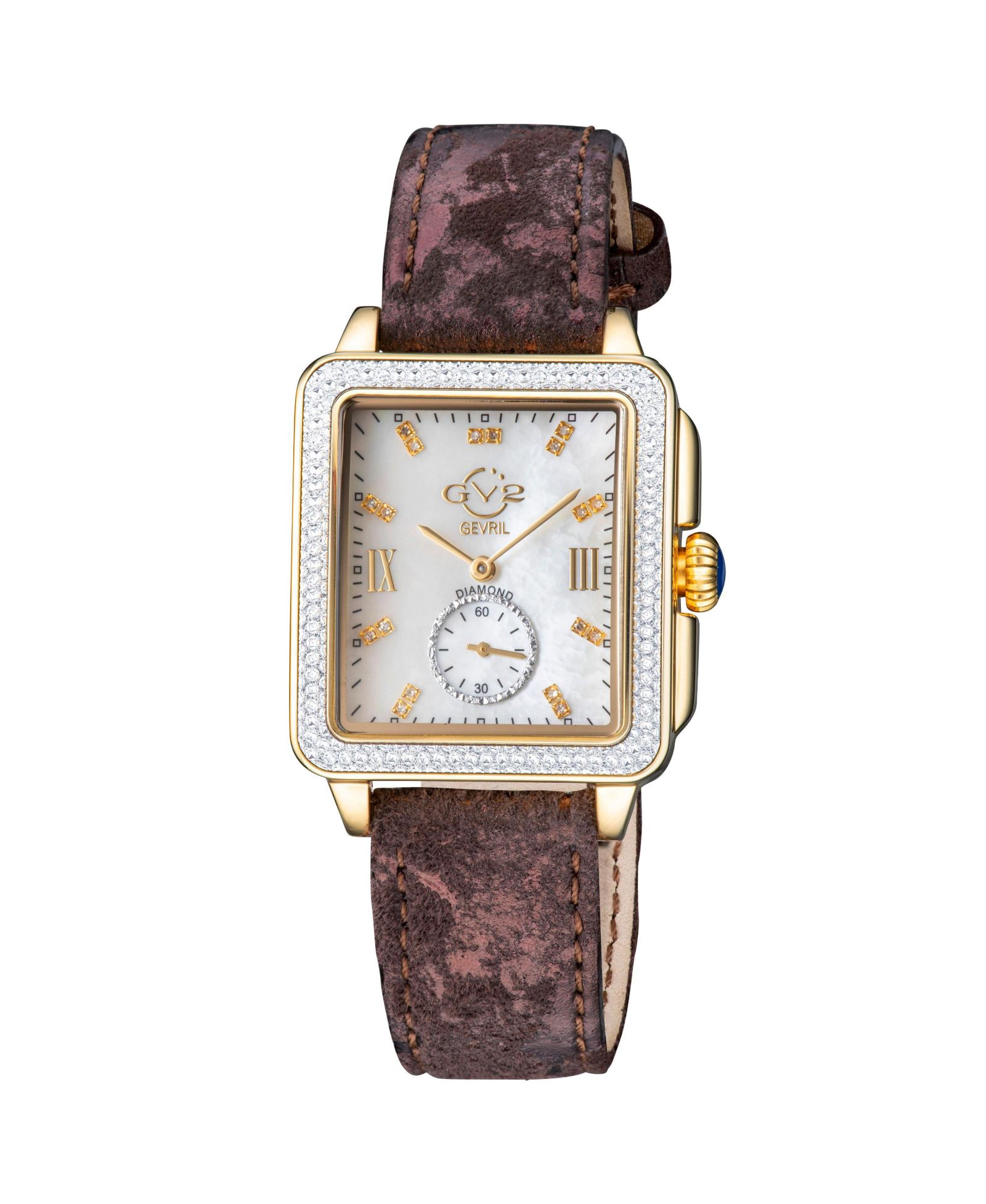 GV2 by Gevril Women's Bari Tortoise Swiss Quartz Diamond Handmade Italian Leather Strap Watch