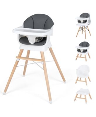 Costway Solid Wood Baby Feeding Chair Convertible High Chair for Babies and Toddlers