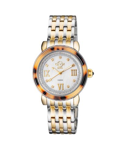 Женские часы GV2 by Gevril Marsala Tortoise Swiss Quartz Diamond Two toned SS IPYG Stainless Steel Bracelet Watch