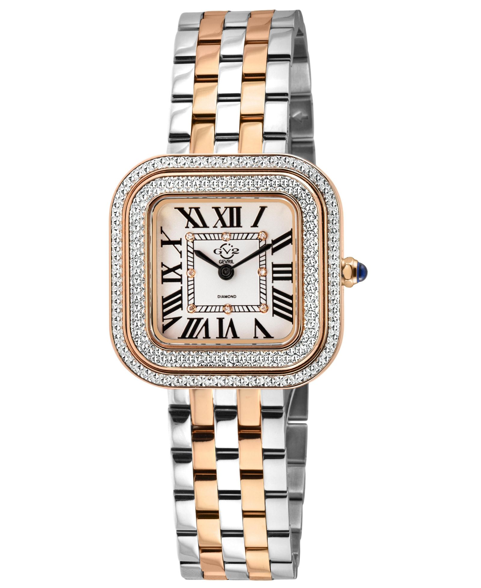 Женские часы GV2 by Gevril Bellagio Swiss Quartz Diamond Two toned SS IPRG Stainless Steel Bracelet Watch