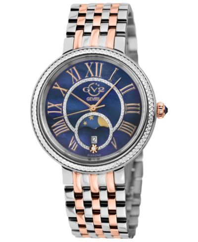 Женские наручные часы GV2 by Gevril Genoa Swiss Quartz Diamond Two tone IPRG/SS Stainless Steel Bracelet Watch