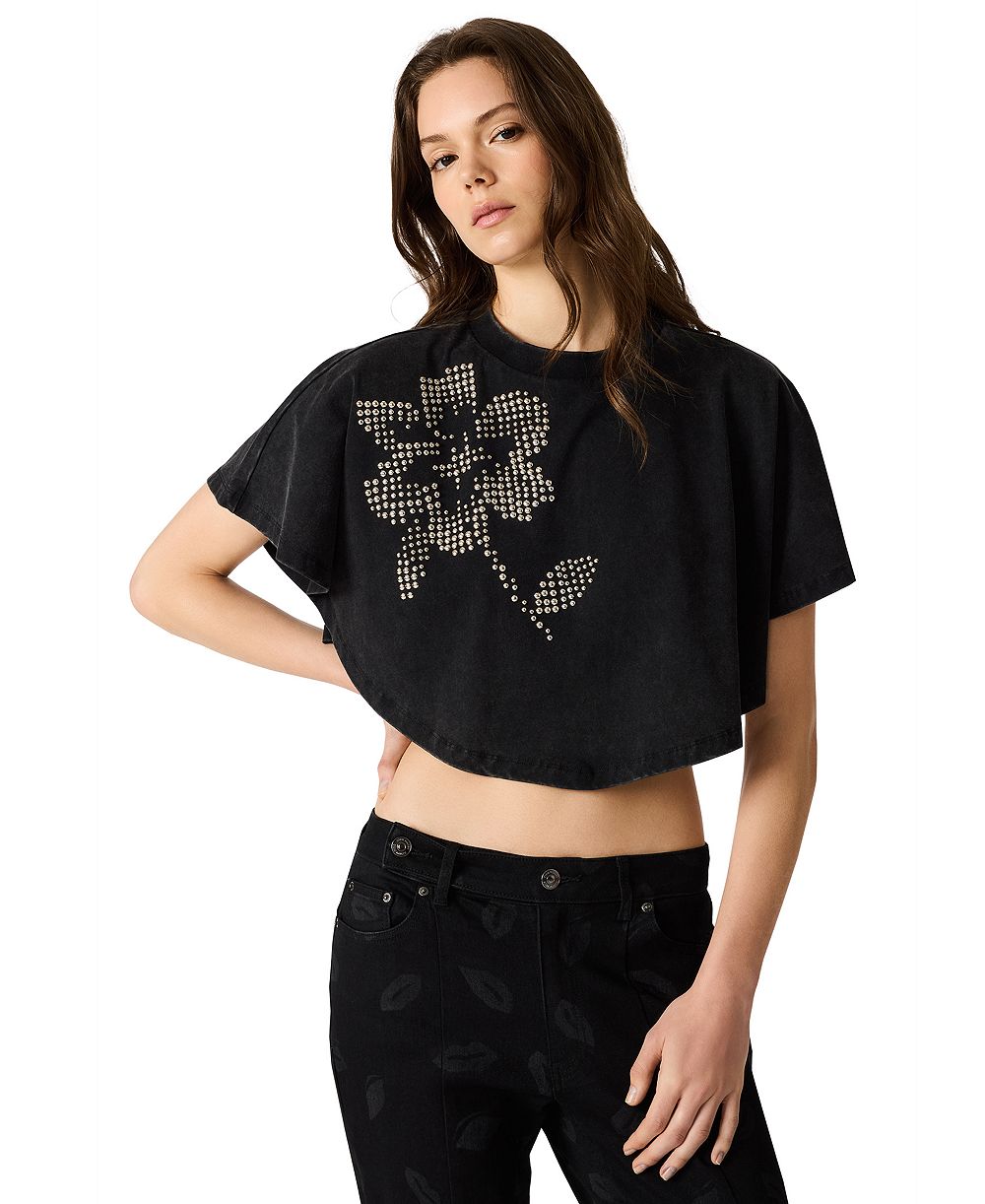 Steve Madden Women's Callum Floral Embellished Crewneck Knit Top