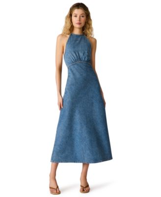 Steve Madden Women's Vilma Denim Halter Neck Sleeveless Midi Dress