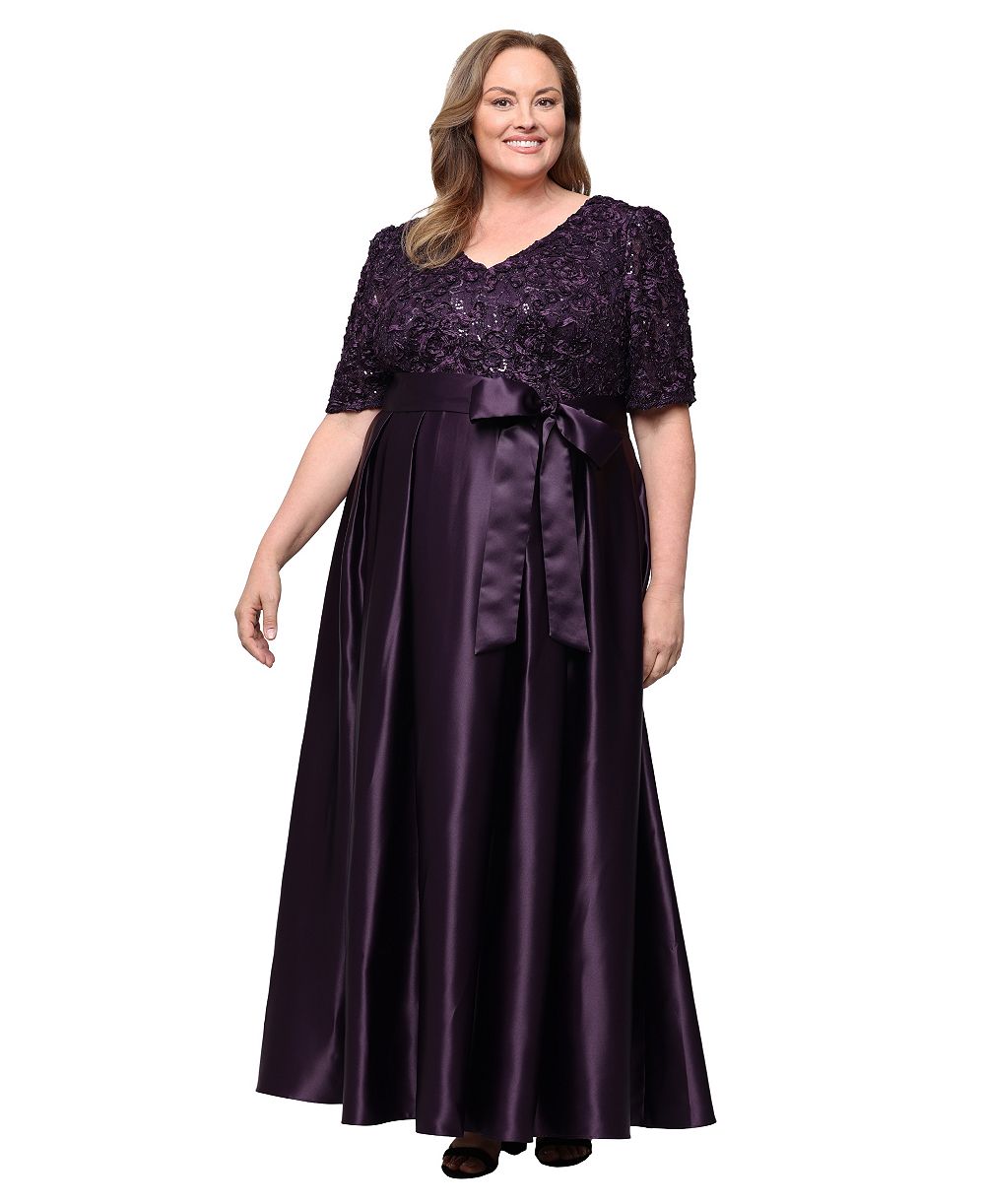 Alex Evenings Бальное платье Plus Size с кружевом и V-образным вырезом, коротким рукавом