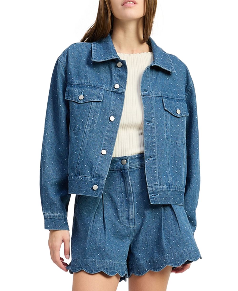 En Saison Women's Heidi Polka Dot Collared Denim Jacket