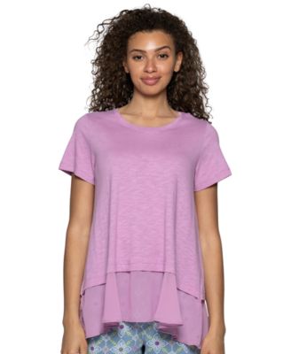 Женская футболка Hue Crewneck Georgette Flounce Cotton-Blend PJ Tee