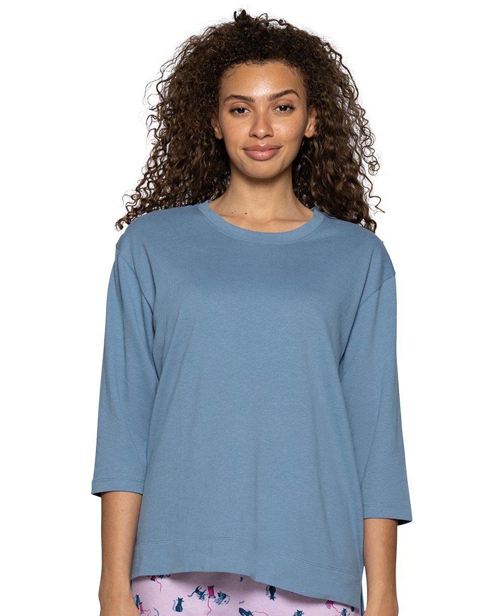 Hue Women's Cotton Candied 3/4-Sleeve Boxy Pajama Tee