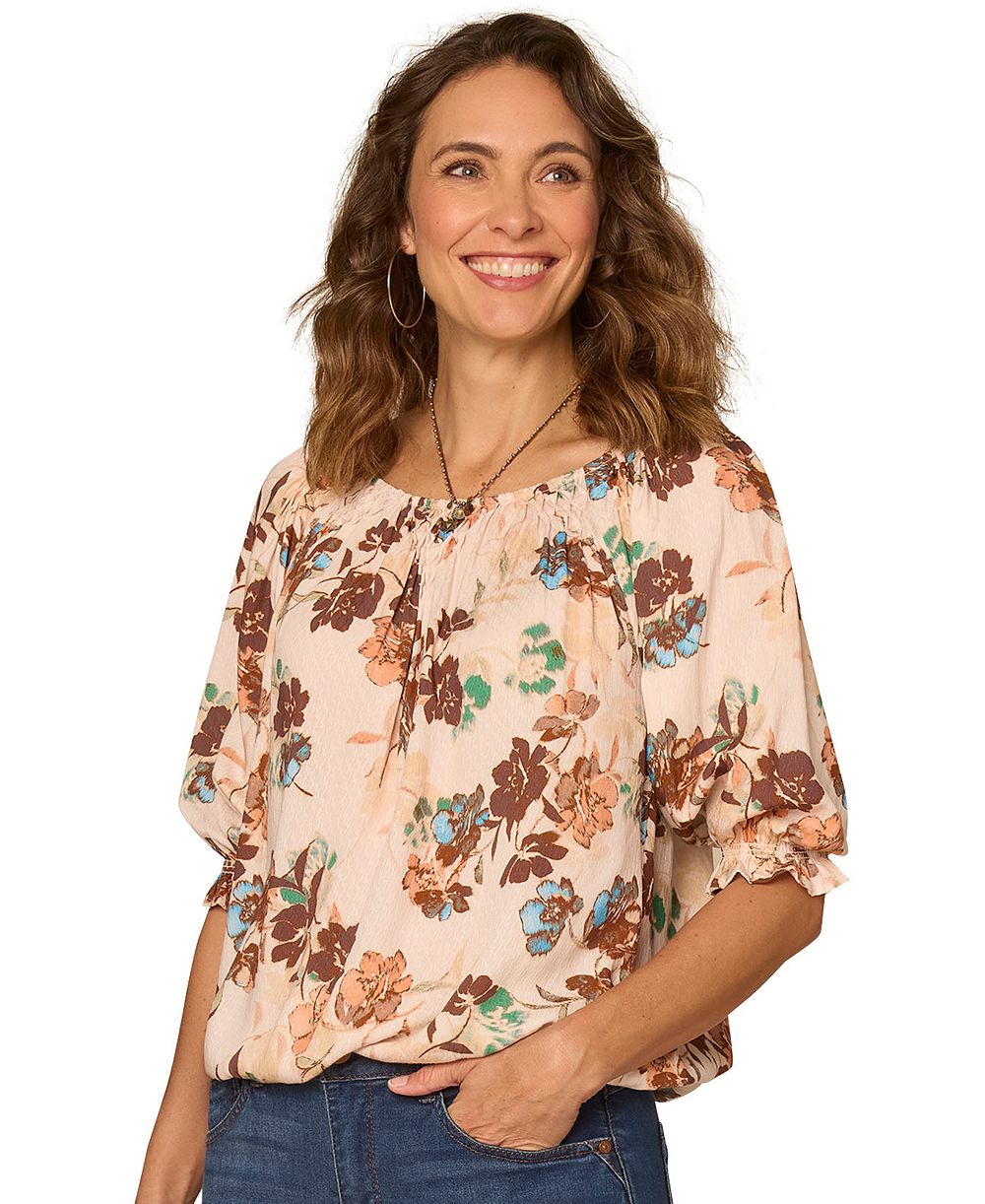 Democracy Женский тканый топ с круглым вырезом Printed Scoop Neck