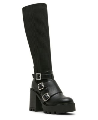 Madden Girl Women's Kuddle Buckle Platform Lug Knit Boots