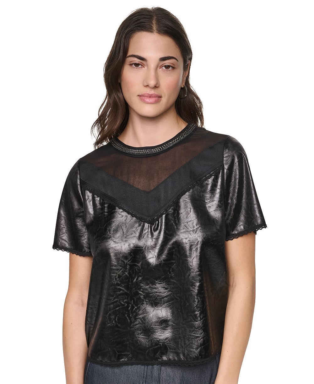 Топ DKNY с цепочкой на шее и коротким рукавом Mixed Media Женский