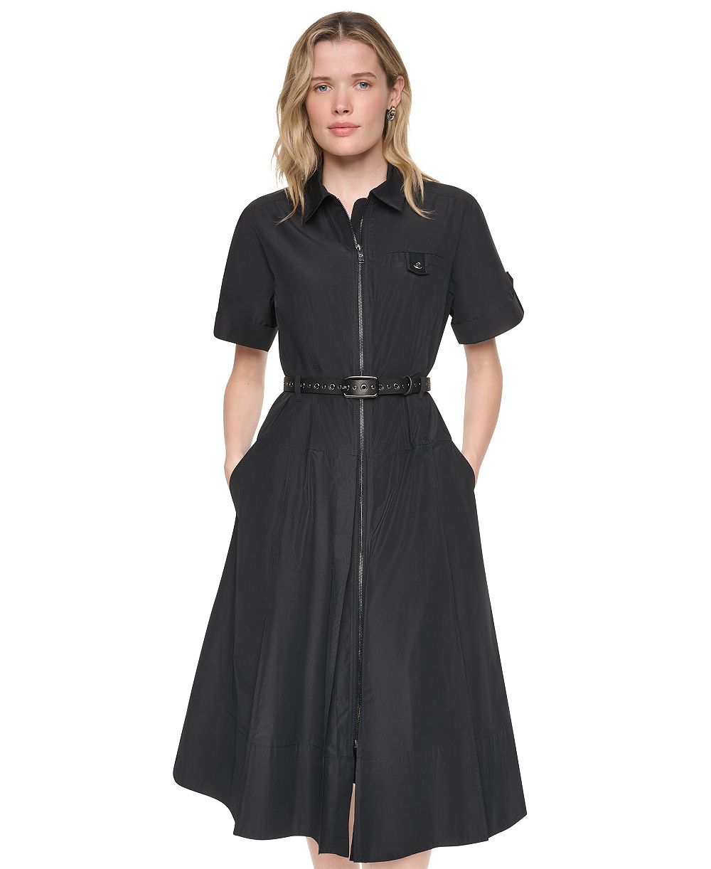 DKNY женское платье миди с воротником и съемным ремнем, короткий рукав