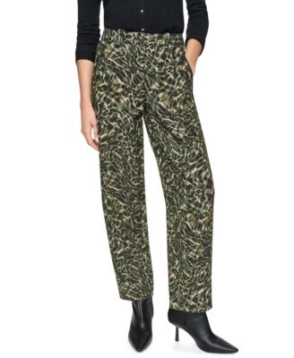 DKNY Women's Printed Sanded Twill Barrel-Leg Pants