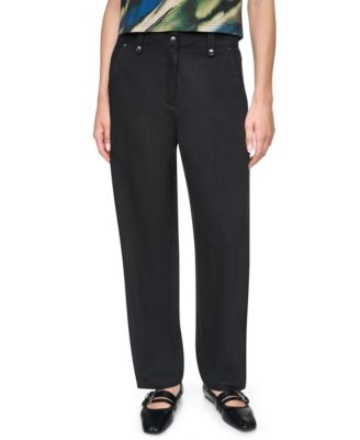 DKNY Women's Barrel-Leg Sanded Twill Mid-Rise Pants