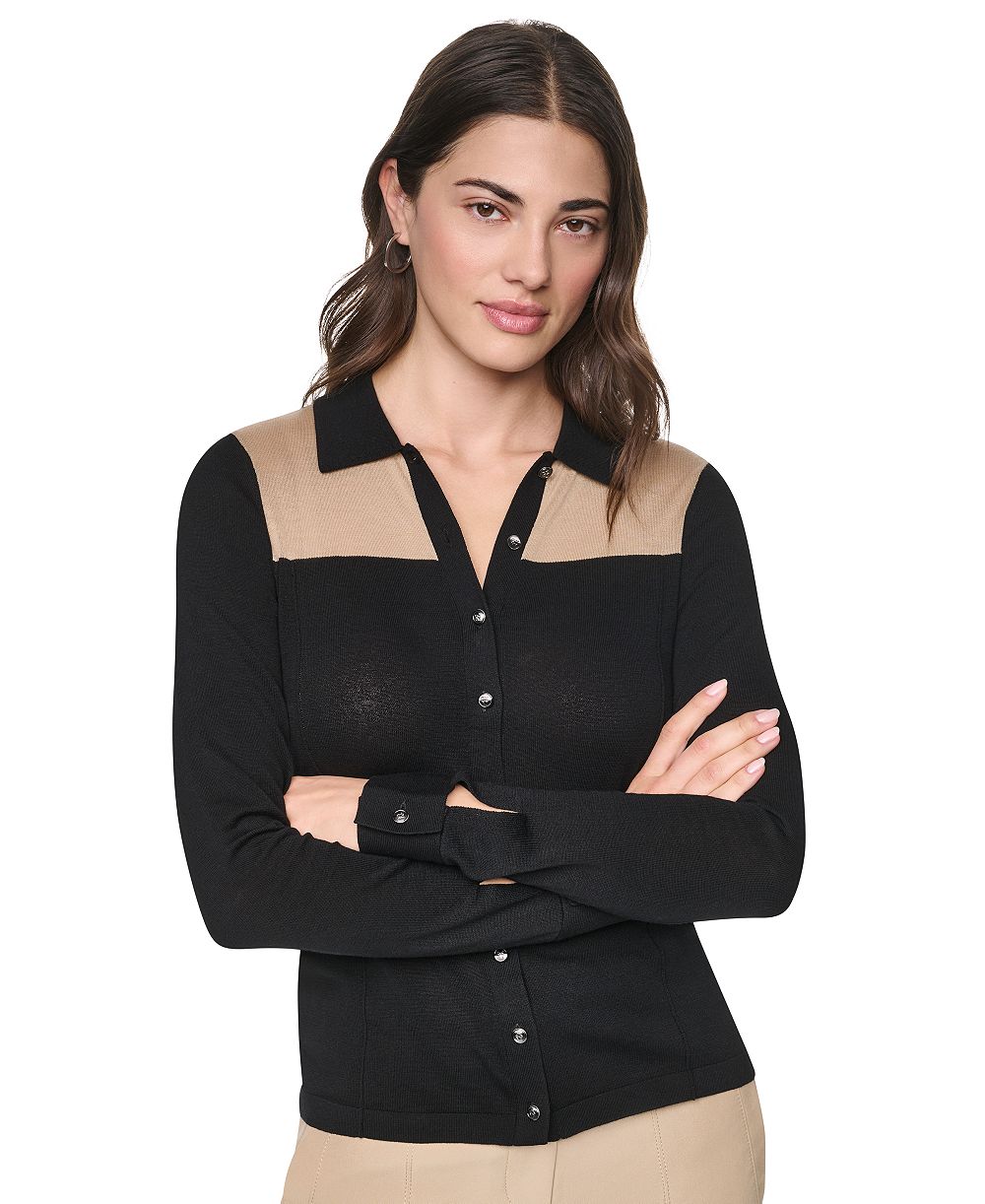 Женская укороченная рубашка с воротником DKNY Colorblock Ultralight