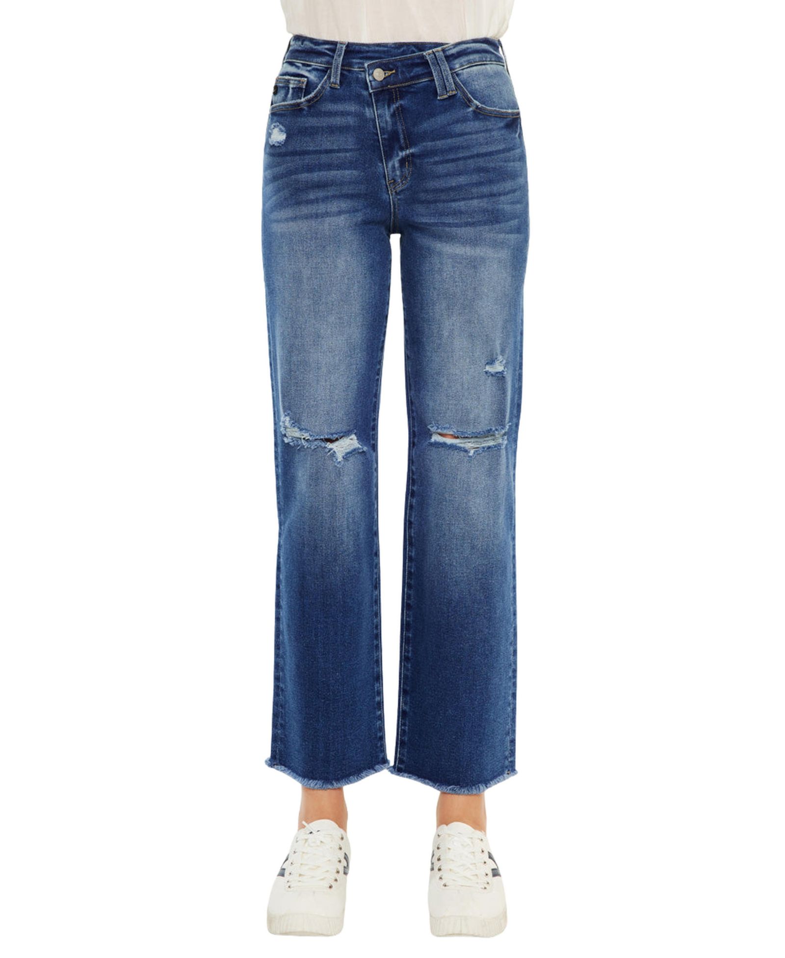 KanCan Essential Women's Mollie High Rise Criss Cross Straight Jeans
