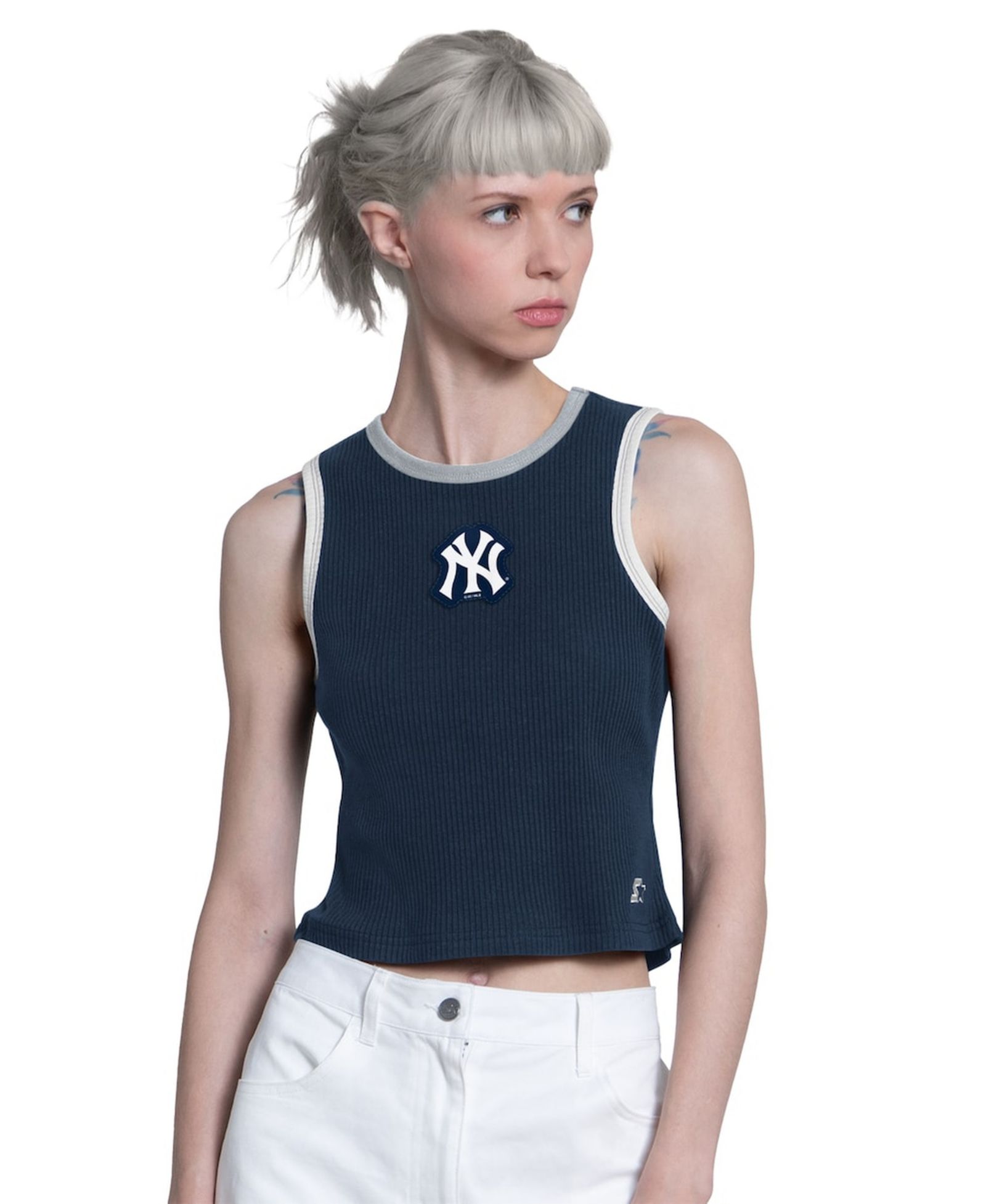 Starter женская укороченная майка New York Yankees Cooperstown Play the Ball, темно-синяя