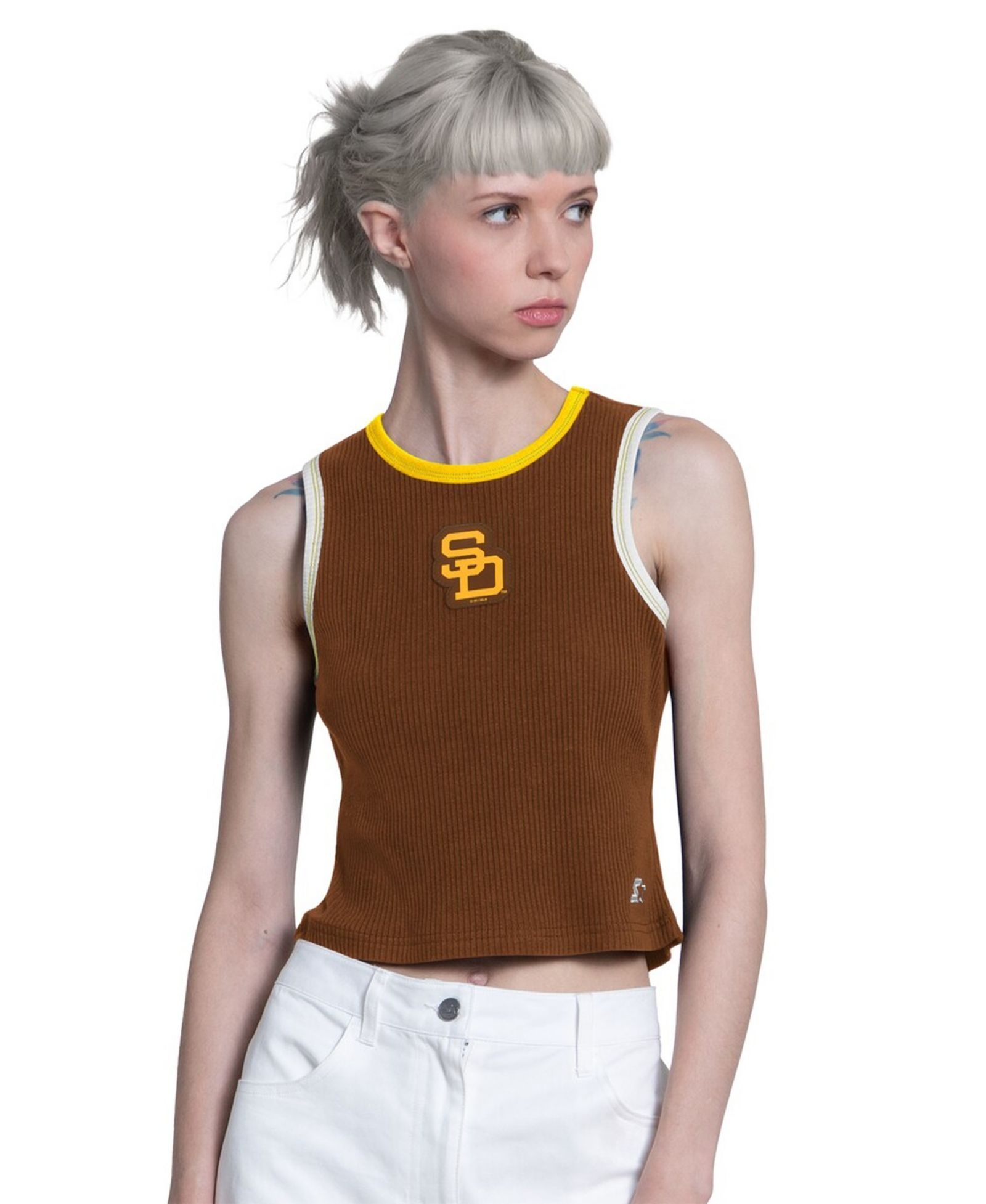 Starter Женский коричневый укороченный топ-майка San Diego Padres Cooperstown Play the Ball