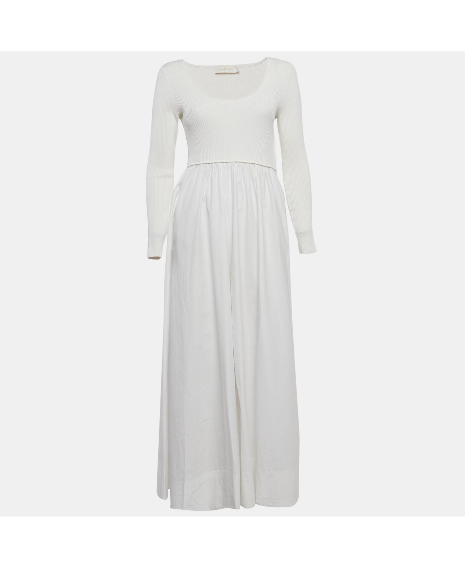 Pre-Owned Zimmermann Women's Rib Knit And Poplin Scoop Neck Long Dress