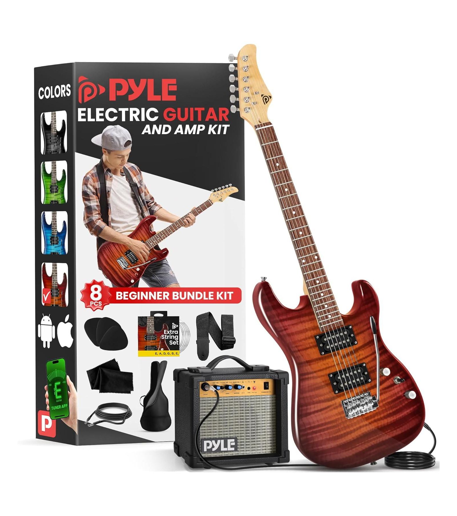 Pyle комплект электрогитары 6-string с усилителем и аксессуарами