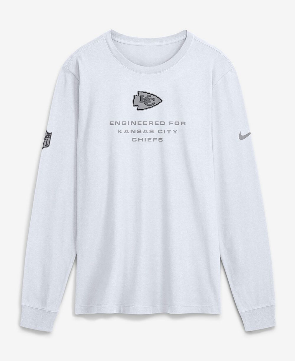 Мужская футболка Nike White Kansas City Chiefs Sideline Bold Arch Star Dri-FIT Long Sleeve