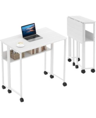 gaomon 24.8 Inch Folding Rolling Desk with Storage Shelf, Space-Saving Portable Computer Table for Small Spaces