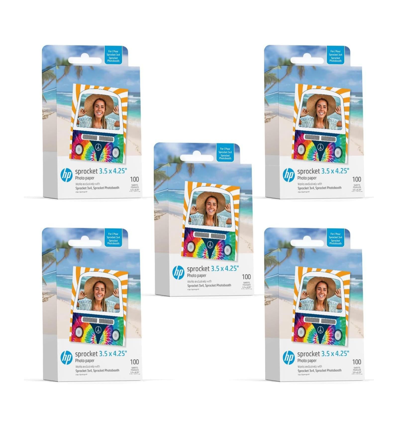 HP 3.5" x 4.25" Sticky-Backed Zink Photo Paper (500-Pack), Compatible With HP Sprocket 3x4 and Photobooth